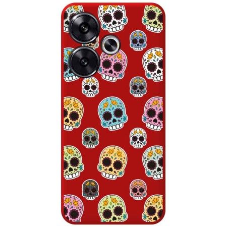 Funda Silicona Líquida Roja para Xiaomi Poco F6 5G diseño Catrina Dibujos