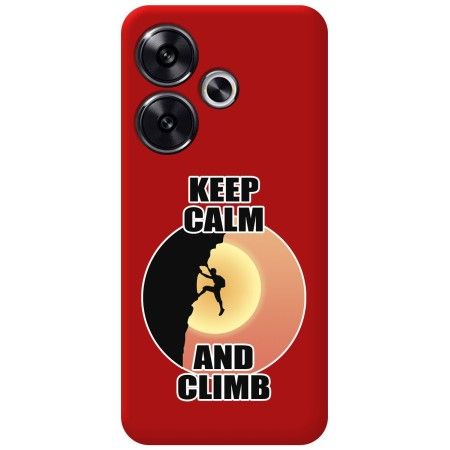 Funda Silicona Líquida Roja para Xiaomi Poco F6 5G diseño Hombre Escalada Dibujos