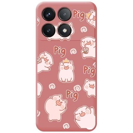 Funda Silicona Líquida Rosa para Xiaomi Poco F6 Pro 5G diseño Cerdos Dibujos