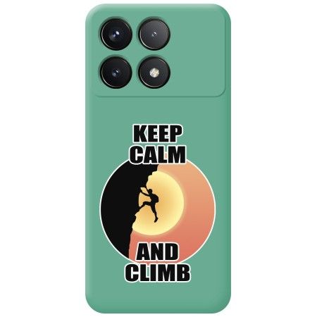 Funda Silicona Líquida Verde para Xiaomi Poco F6 Pro 5G diseño Hombre Escalada Dibujos