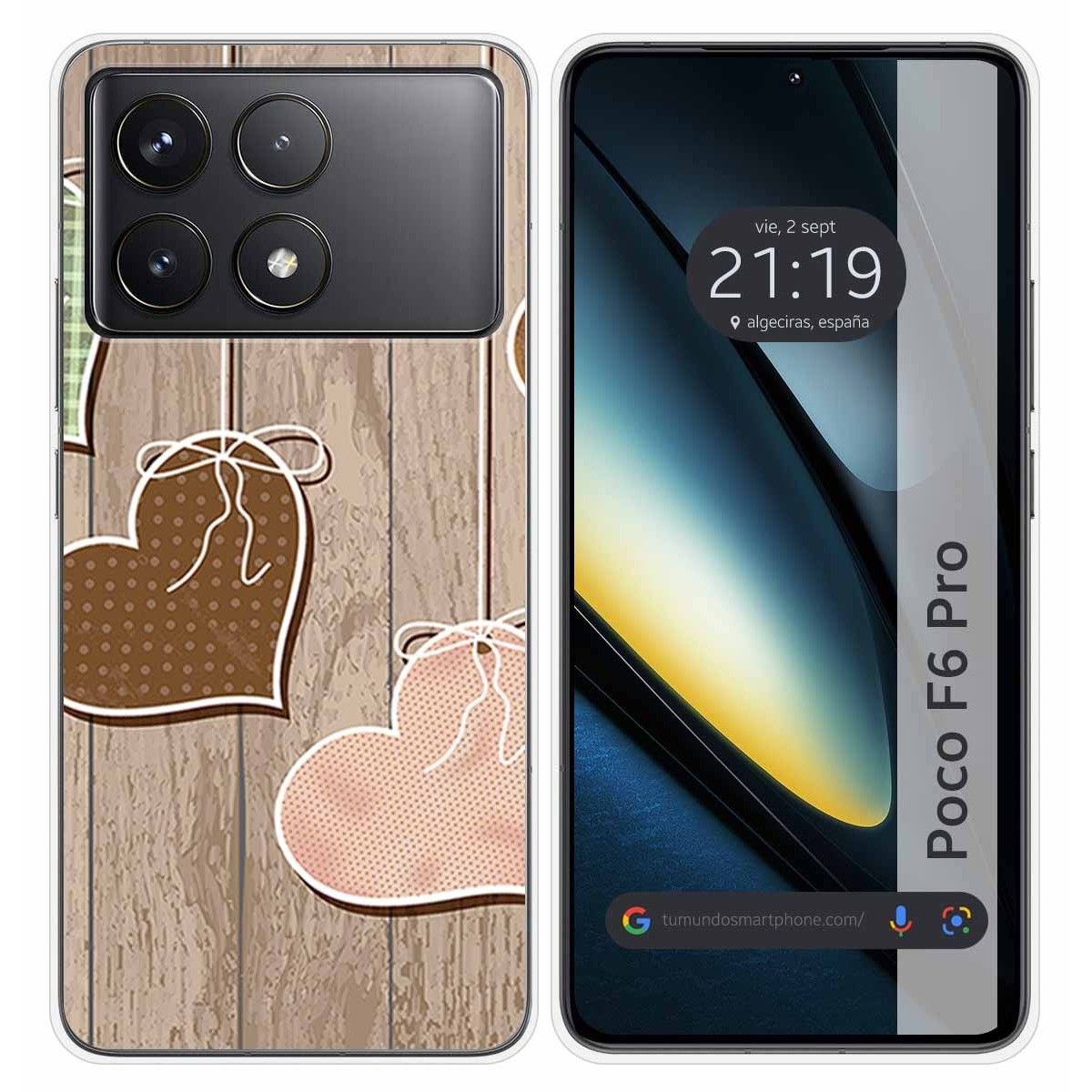Funda Silicona para Xiaomi Poco F6 Pro 5G diseño Corazones Madera Dibujos
