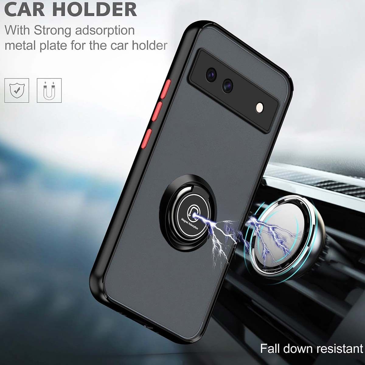 Funda Mate con Borde Negro y Anillo Giratorio 360 para Google Pixel 8a 5G