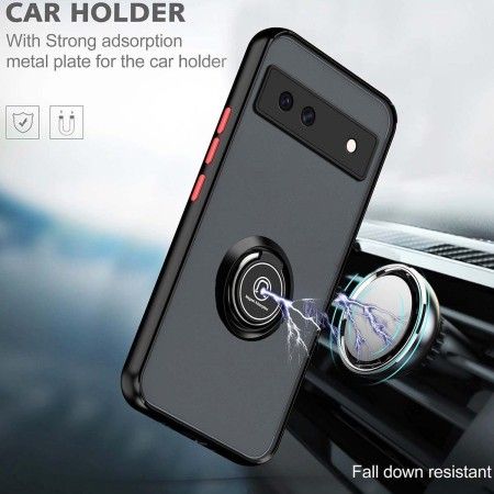 Funda Mate con Borde Negro y Anillo Giratorio 360 para Google Pixel 8a 5G