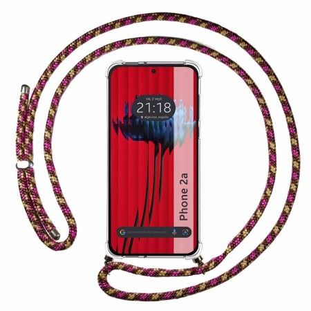 Funda Colgante Transparente para Nothing Phone 2a 5G con Cordon Rosa / Dorado
