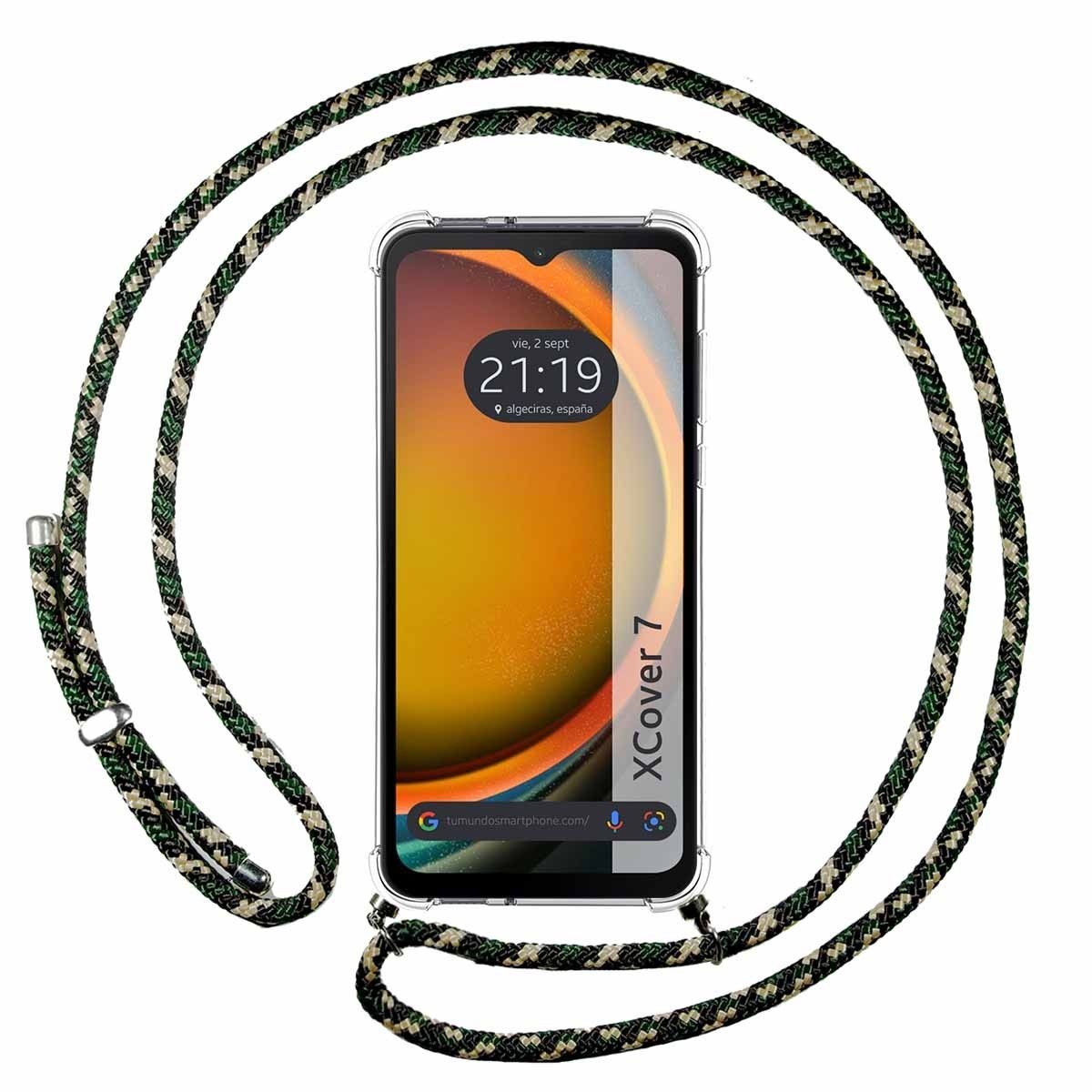 Funda Colgante Transparente para Samsung Galaxy Xcover 7 5G con Cordon Verde / Dorado