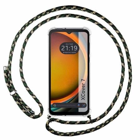 Funda Colgante Transparente para Samsung Galaxy Xcover 7 5G con Cordon Verde / Dorado