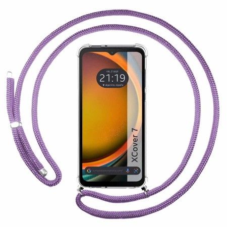 Funda Colgante Transparente para Samsung Galaxy Xcover 7 5G con Cordon Morado