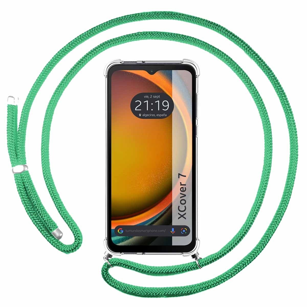 Funda Colgante Transparente para Samsung Galaxy Xcover 7 5G con Cordon Verde Agua
