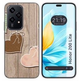 Funda Silicona para Huawei Honor 200 Lite 5G diseño Corazones Madera Dibujos