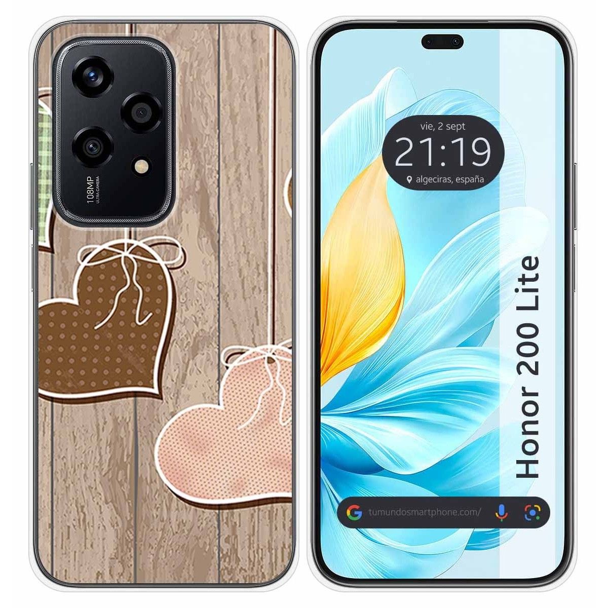 Funda Silicona para Huawei Honor 200 Lite 5G diseño Corazones Madera Dibujos