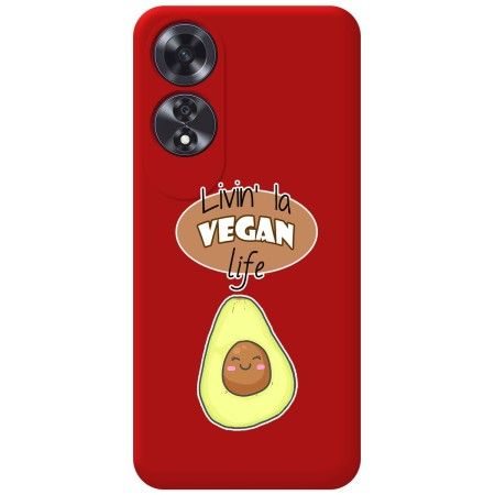 Funda Silicona Líquida Roja para Oppo A60 4G diseño Vegan Life Dibujos