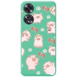 Funda Silicona Líquida Verde para Oppo A60 4G diseño Cerdos Dibujos