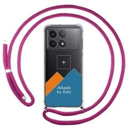 Personaliza tu Funda Colgante Transparente para Xiaomi Poco F6 Pro 5G con Cordon Rosa Fucsia Dibujo Personalizada