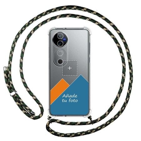 Personaliza tu Funda Colgante Transparente para Vivo V40 5G con Cordon Verde / Dorado Dibujo Personalizada