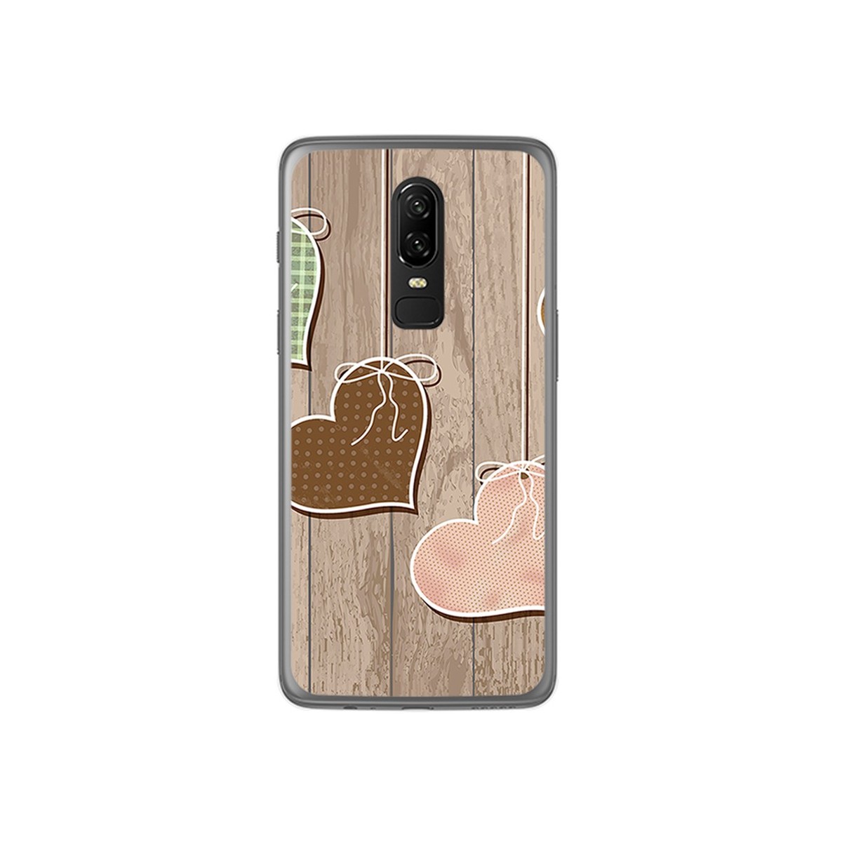 Funda Gel Tpu para Oneplus 6 Diseño Corazones Madera Dibujos