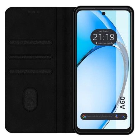 Funda Libro de Polipiel con tarjetero para Oppo A60 4G color Negra