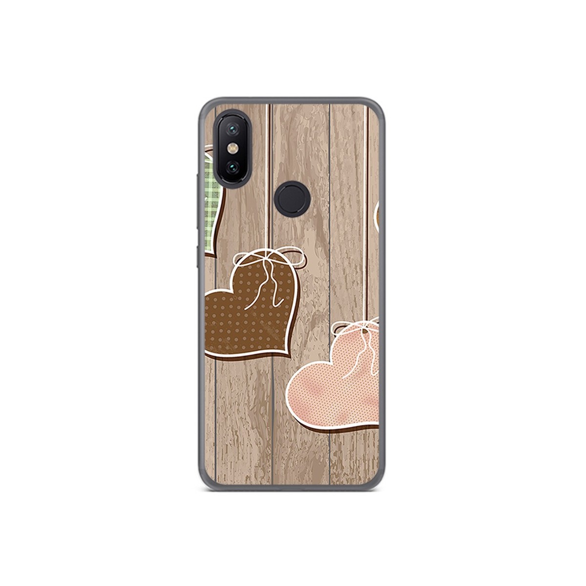 Funda Gel Tpu para Xiaomi Mi 6X / Mi A2 Diseño Corazones Madera Dibujos