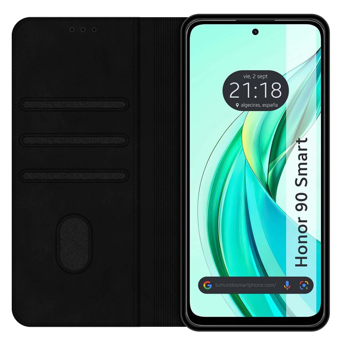Funda Libro de Polipiel con tarjetero para Huawei Honor 90 Smart 5G color Negra