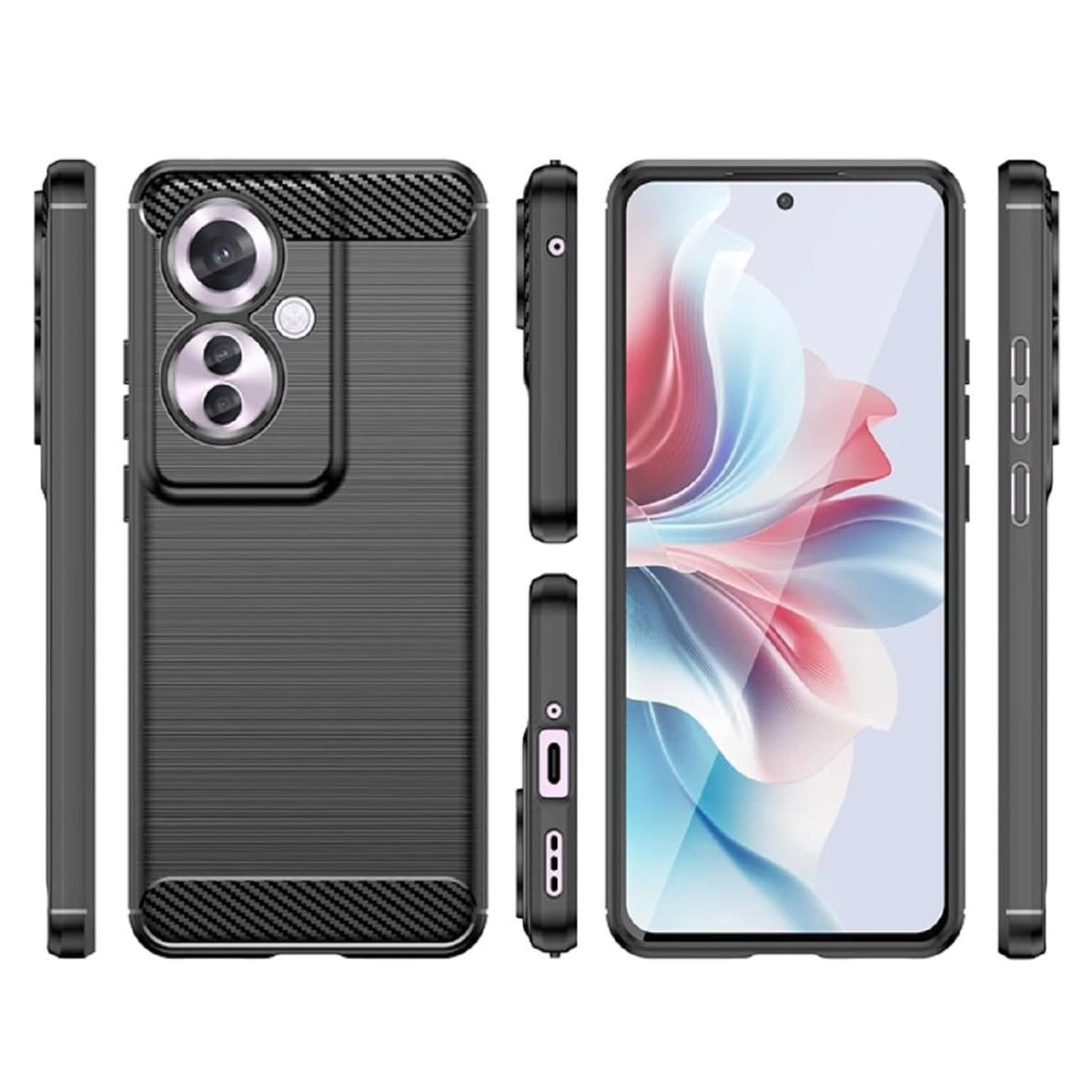Funda Gel Tpu Tipo Carbon Negra para Oppo Reno 11F 5G