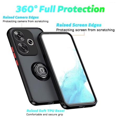 Funda Mate con Borde Negro y Anillo Giratorio 360 para Xiaomi Poco F6 5G