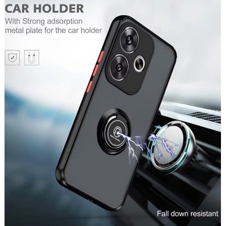 Funda Mate con Borde Negro y Anillo Giratorio 360 para Xiaomi Poco F6 5G