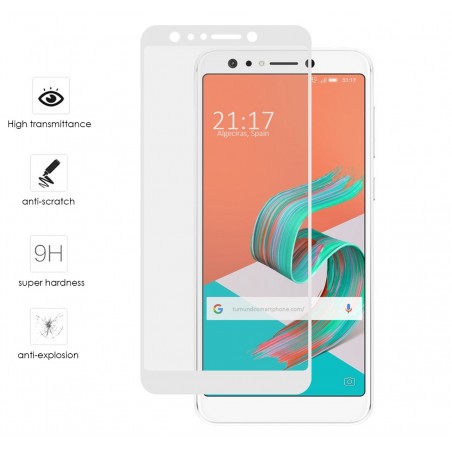 Protector Cristal Templado Frontal Completo Blanco para Asus Zenfone 5 Lite Zc600Kl Vidrio