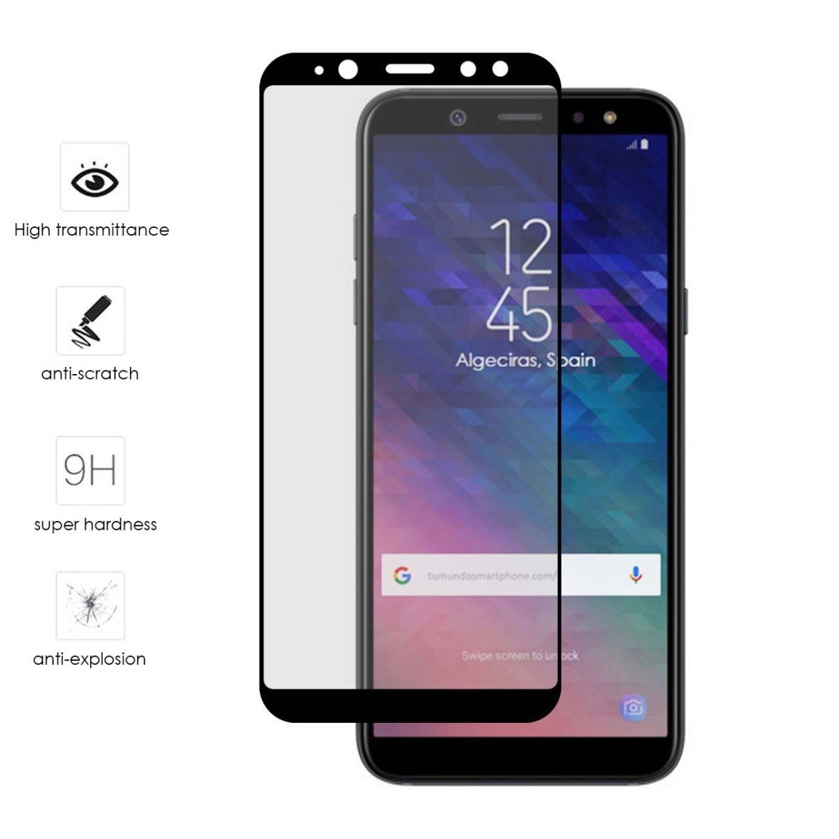 Protector Cristal Templado Frontal Completo Negro para Samsung Galaxy A6 (2018) Vidrio