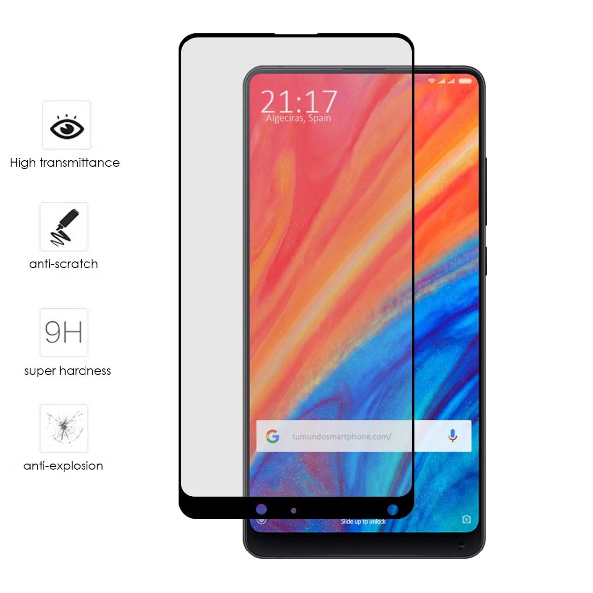 Protector Cristal Templado Frontal Completo Negro para Xiaomi Mi Mix 2S Vidrio