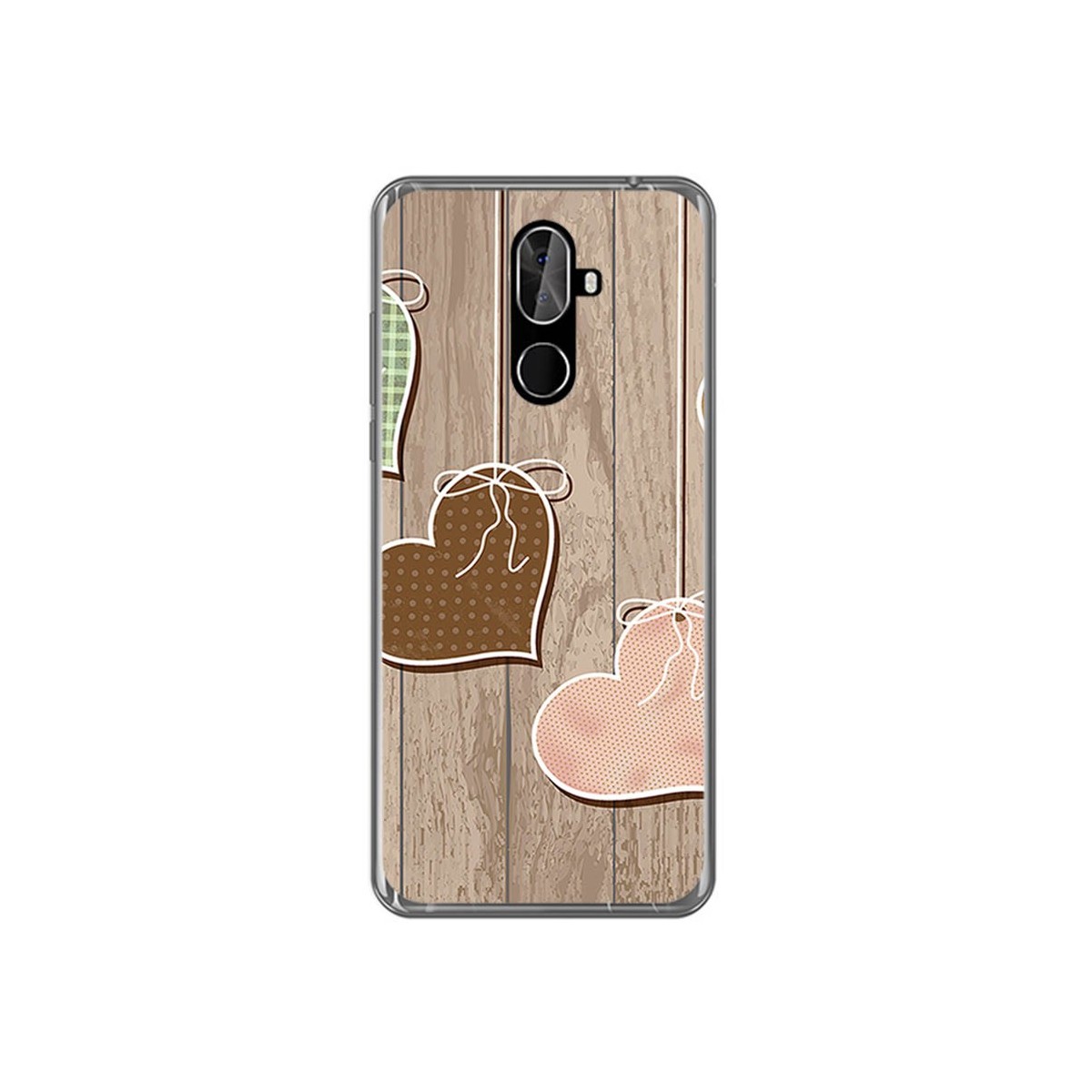 Funda Gel Tpu para Cubot X18 Plus Diseño Corazones Madera Dibujos