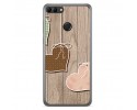 Funda Gel Tpu para Huawei Y9 2018 Diseño Corazones Madera Dibujos