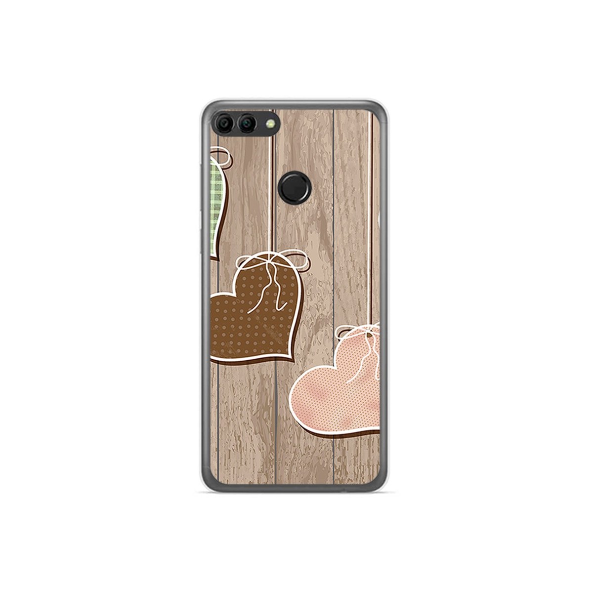 Funda Gel Tpu para Huawei Y9 2018 Diseño Corazones Madera Dibujos