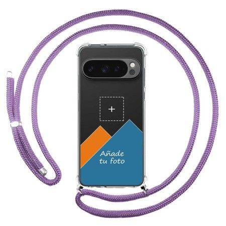 Personaliza tu Funda Colgante Transparente para Google Pixel 9 Pro XL 5G con Cordon Morado Dibujo Personalizada