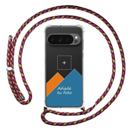 Personaliza tu Funda Colgante Transparente para Google Pixel 9 Pro 5G con Cordon Rosa / Dorado Dibujo Personalizada