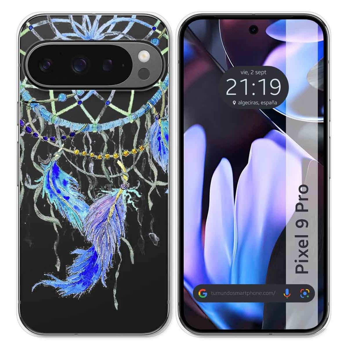 Funda Silicona Transparente para Google Pixel 9 Pro 5G diseño Plumas Dibujos
