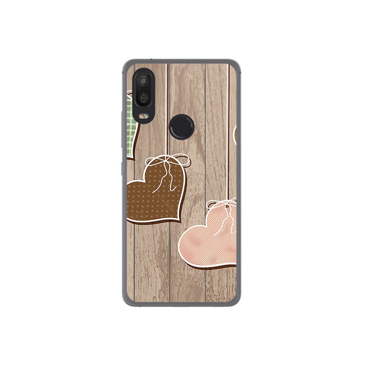 Funda Gel Tpu para Bq Aquaris X2 / X2 Pro Diseño Corazones Madera Dibujos