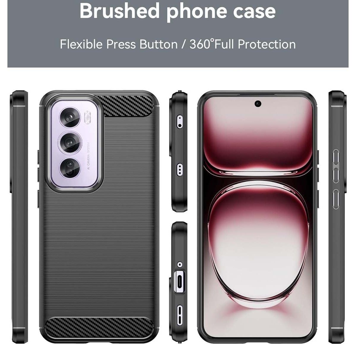 Funda Gel Tpu Tipo Carbon Negra para Oppo Reno 12 Pro 5G