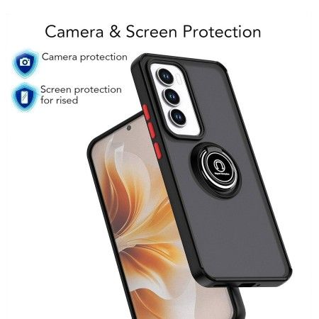 Funda Mate con Borde Negro y Anillo Giratorio 360 para Oppo Reno 12 5G