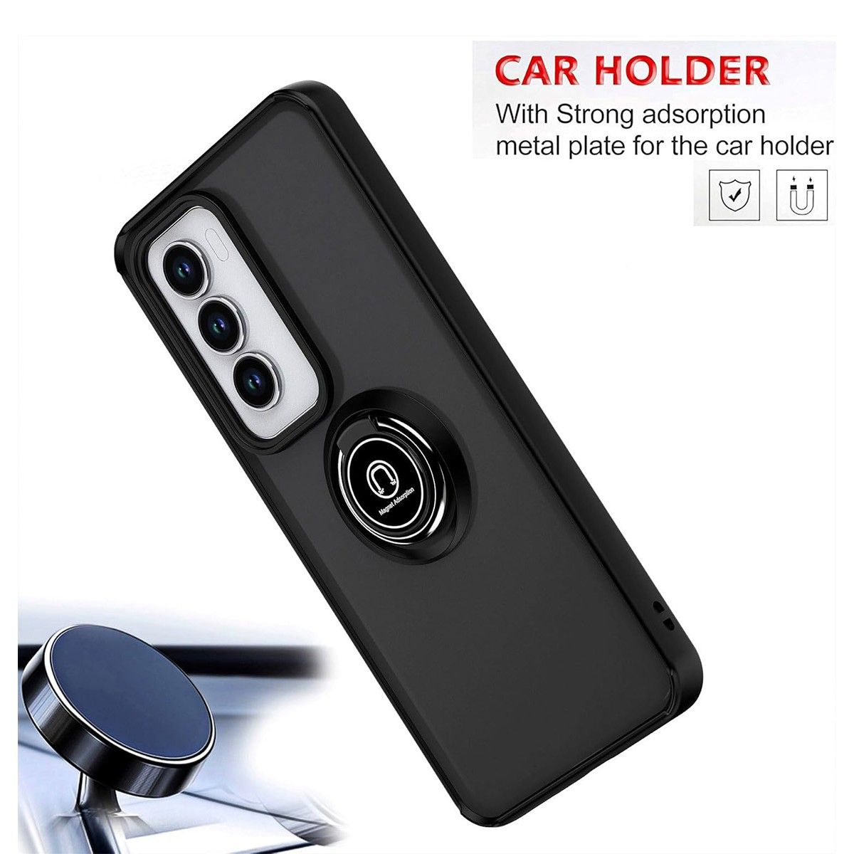 Funda Mate con Borde Negro y Anillo Giratorio 360 para Oppo Reno 12 Pro 5G