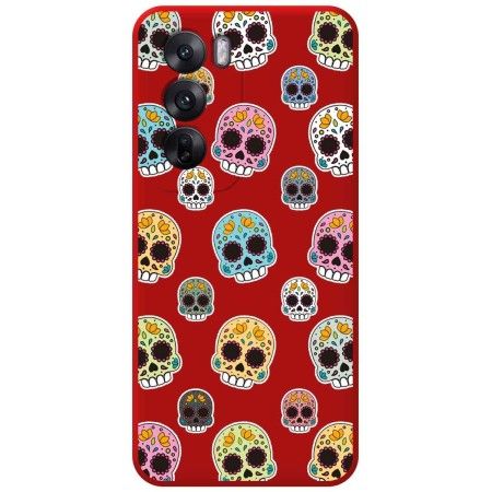 Funda Silicona Líquida Roja para Oppo Reno 12 Pro 5G diseño Catrina Dibujos