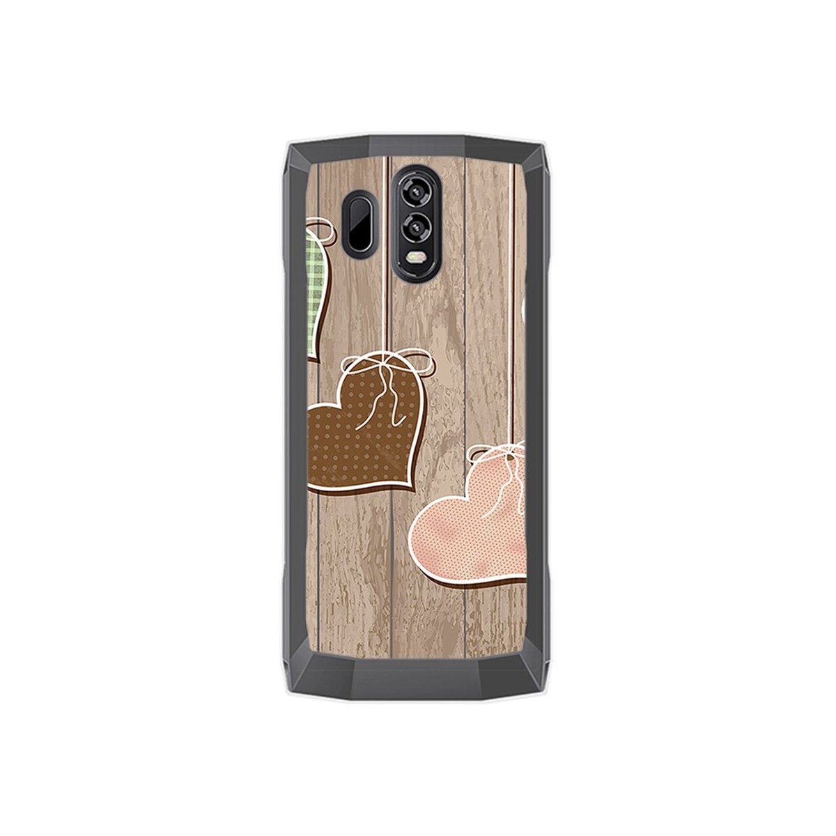 Funda Gel Tpu para Homtom HT70 Diseño Corazones Madera Dibujos