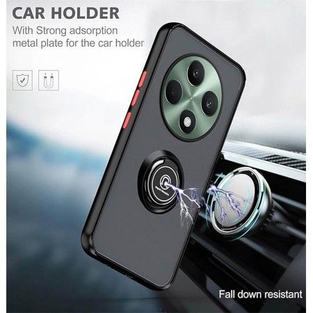 Funda Mate con Borde Negro y Anillo Giratorio 360 para Oppo Reno 12FS 4G / 12 FS 5G