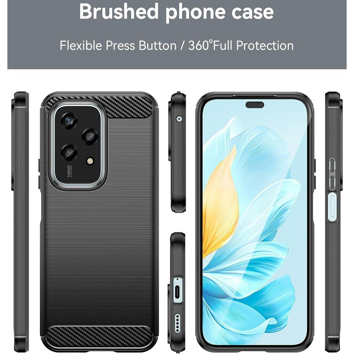 Funda Gel Tpu Tipo Carbon Negra para Huawei Honor 200 Lite 5G