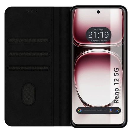 Funda Libro de Polipiel con tarjetero para Oppo Reno 12 5G color Negra