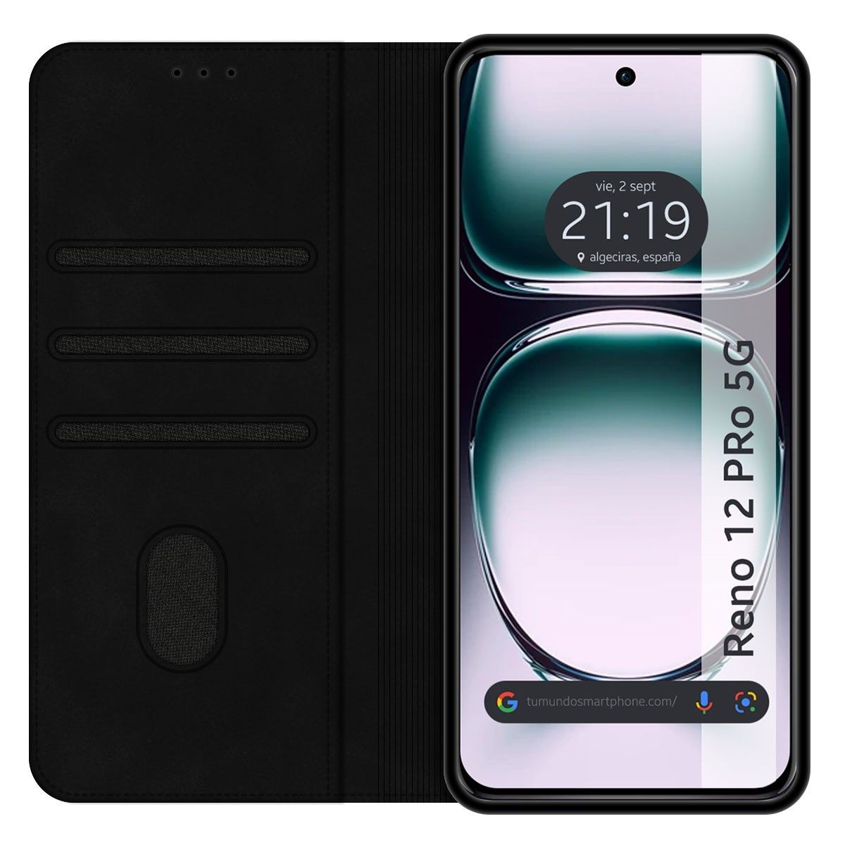 Funda Libro de Polipiel con tarjetero para Oppo Reno 12 Pro 5G color Negra