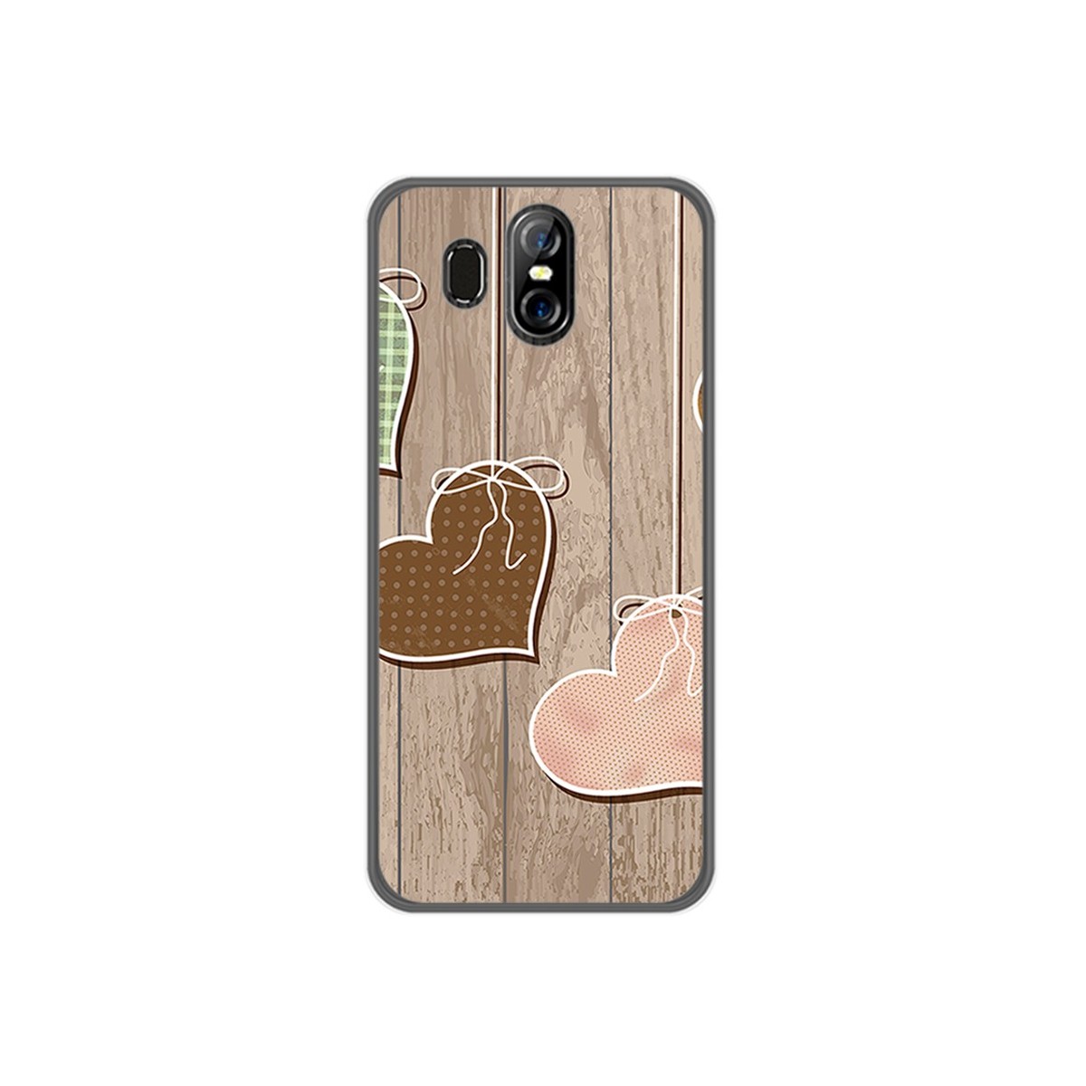 Funda Gel Tpu para Homtom S16 Diseño Corazones Madera Dibujos