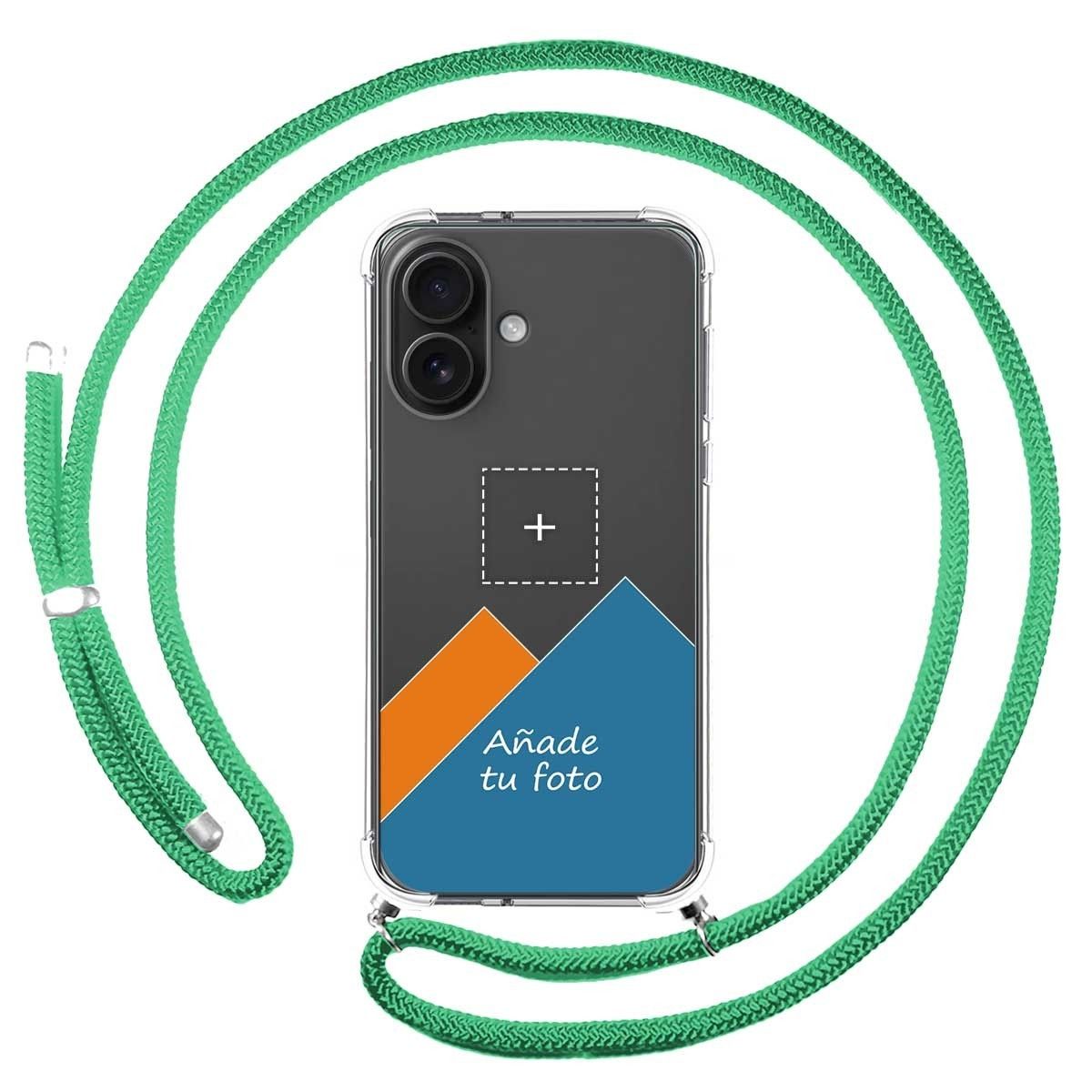 Personaliza tu Funda Colgante Transparente para Iphone 16 (6.1) con Cordon Verde Agua Dibujo Personalizada