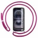 Funda Colgante Transparente para Iphone 16 (6.1) con Cordon Rosa Fucsia