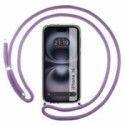 Funda Colgante Transparente para Iphone 16 (6.1) con Cordon Morado