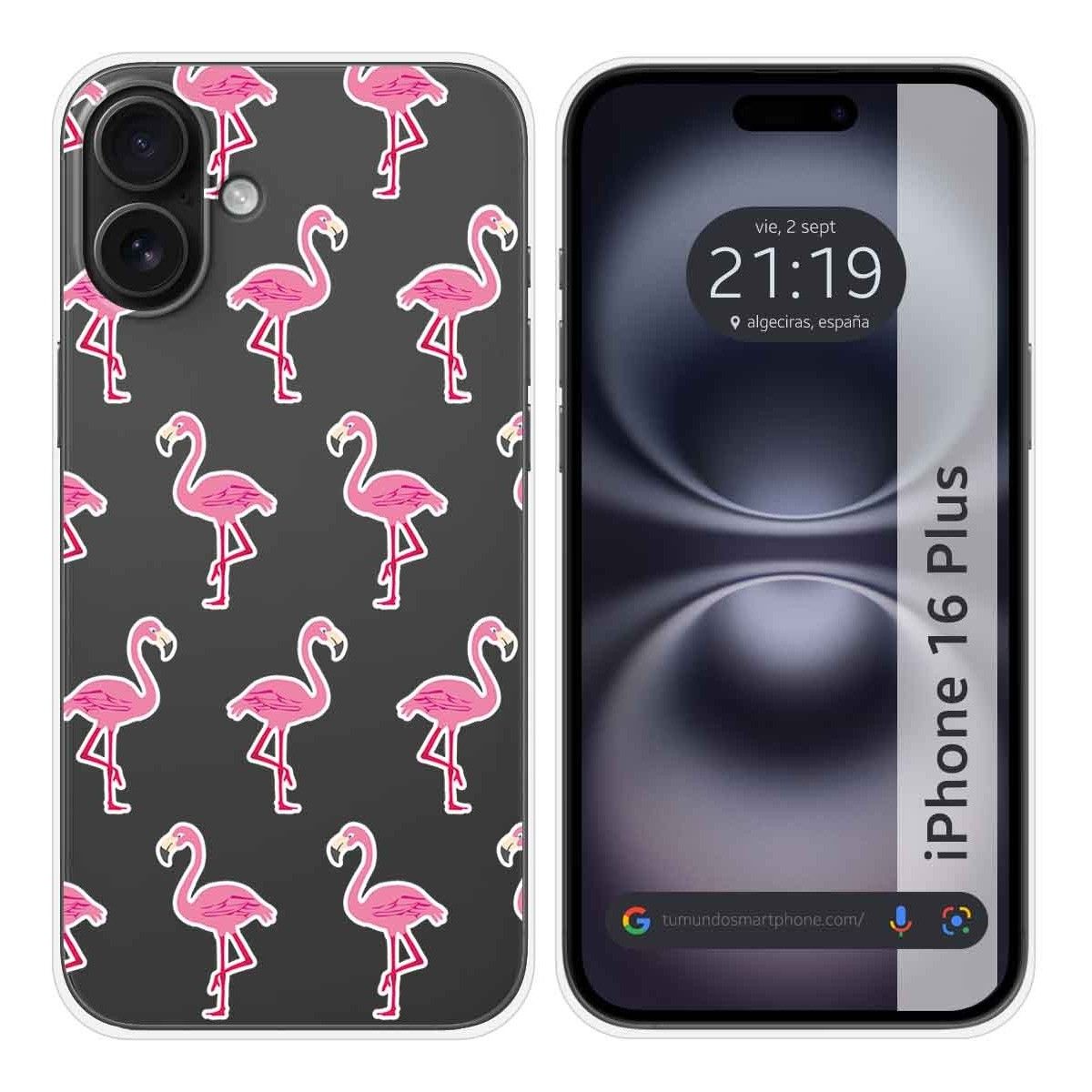 Funda Silicona Transparente para Iphone 16 Plus (6.7) diseño Flamenco Dibujos