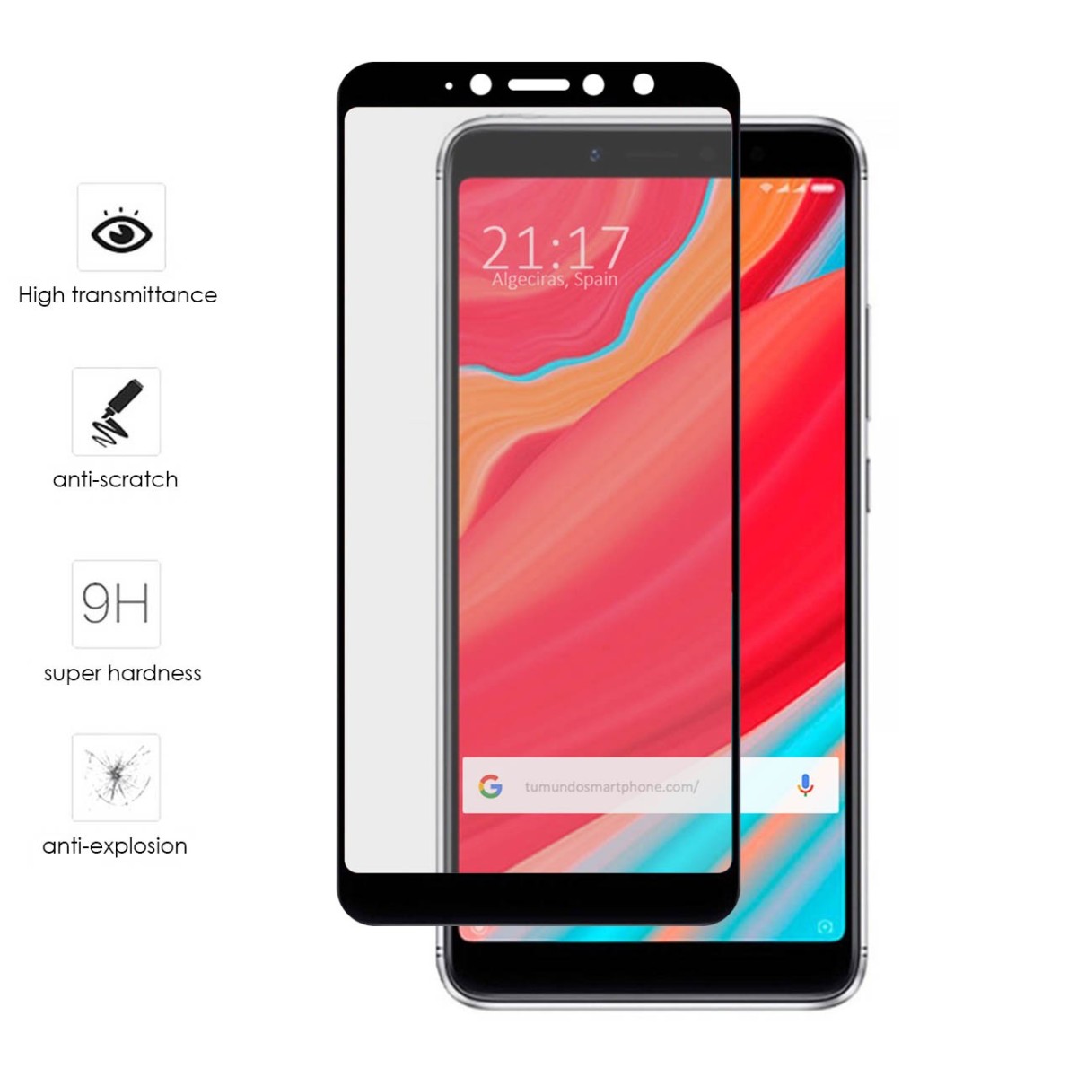 Protector Cristal Templado Frontal Completo Negro para Xiaomi Redmi S2 Vidrio